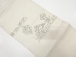 紗紬横段に花鳥更紗模様刺繍名古屋帯
